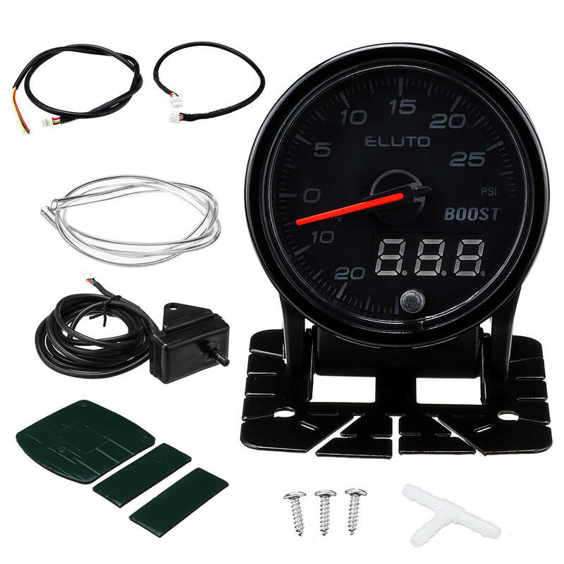 Car Turbo Boost Gauge 2" 52mm PSI Meter Analog/Digital 7 Colors LED Du