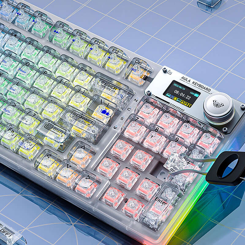 AULA F98pro 95 Keys Tri-mode Mechanical Gaming Keyboard Hot Swappable Crystal/Icesoul Switch RGB Typ