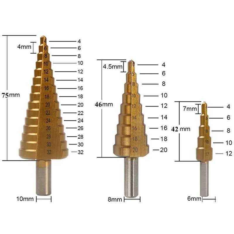 6Pcs Step Drill Bit Saw Drill Bit Set Titanium Milling Cutter 4-12 4-20 4-32mm 3 6 8mm For Woodworki