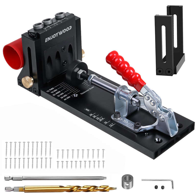 ENJOYWOOD XK4 Pocket Hole Jig Kit Aluminum Alloy Adjustable Woodworking Drilling Guide for Angled Ho
