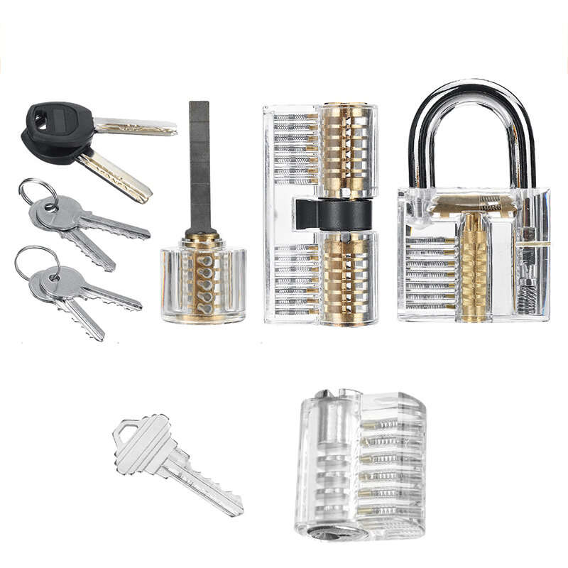 19PCS Locksmith Practice Lock Set with 4 Transparent Padlocks and 15 Precision Tableting Tools Sprin