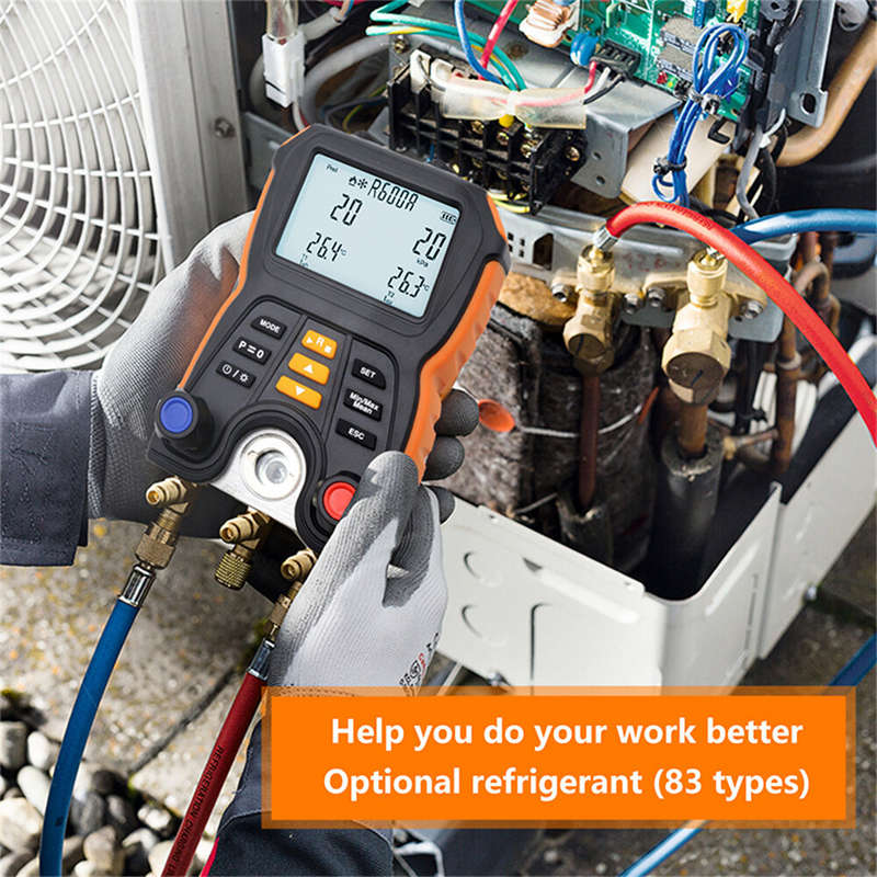 HTI Digital Pressure Gauge HT-750 Electronic Manifold Instrument Refrigeration Pressure Meter Temper