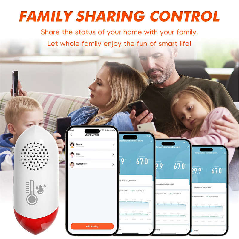 Tuya Smart WiFi Temperature Humidity Sensor 80dB Sound Light Alarm 180 Days Standby Smart Life App R