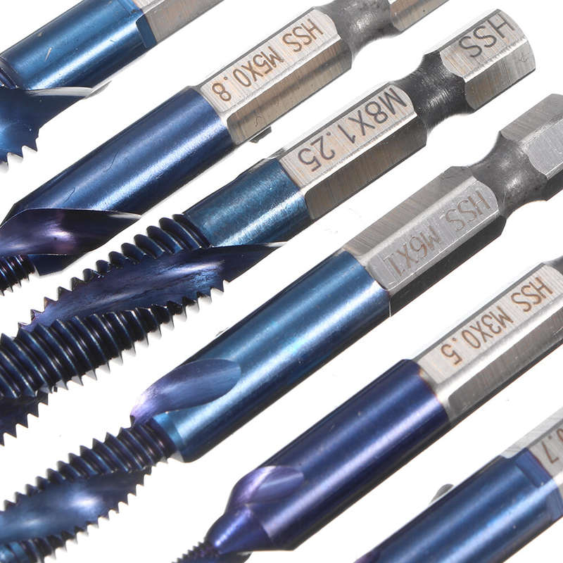 Drillpro 6pcs M3-M10 Combination Drill Tap Bit Set HSS 6542 Blue Nano Coated Deburr Countersink Dril