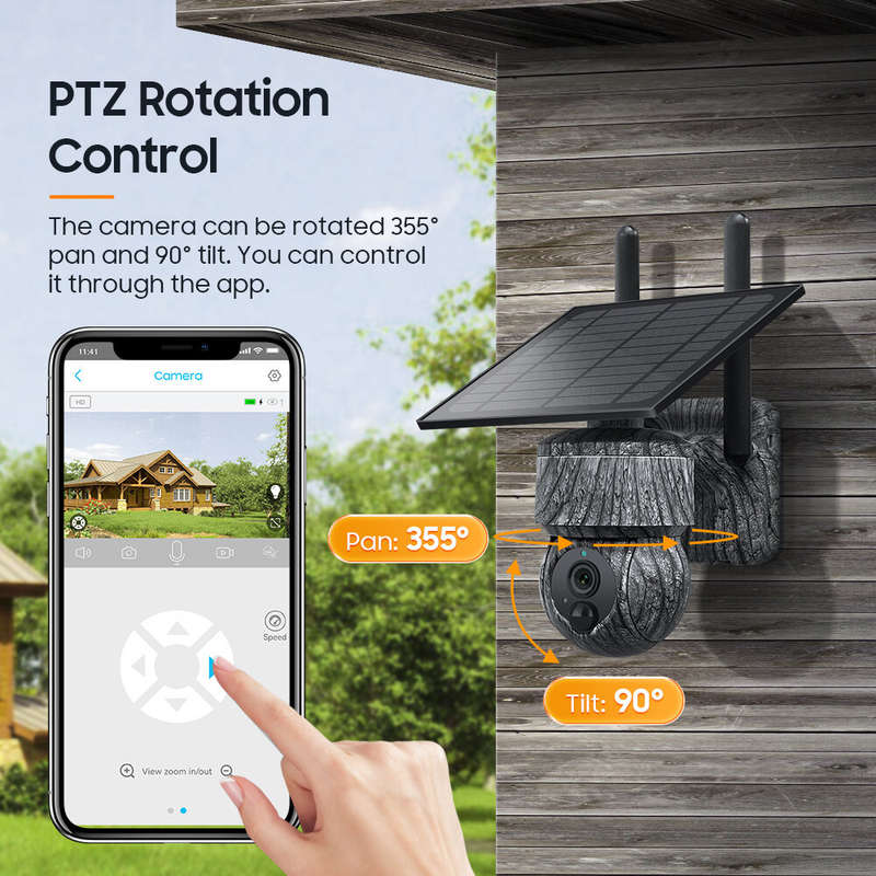 SECTEC 3MP WIFI Wireless PTZ Solar Camera with Solar Panel Two Way Audio Security Protection Outdoor