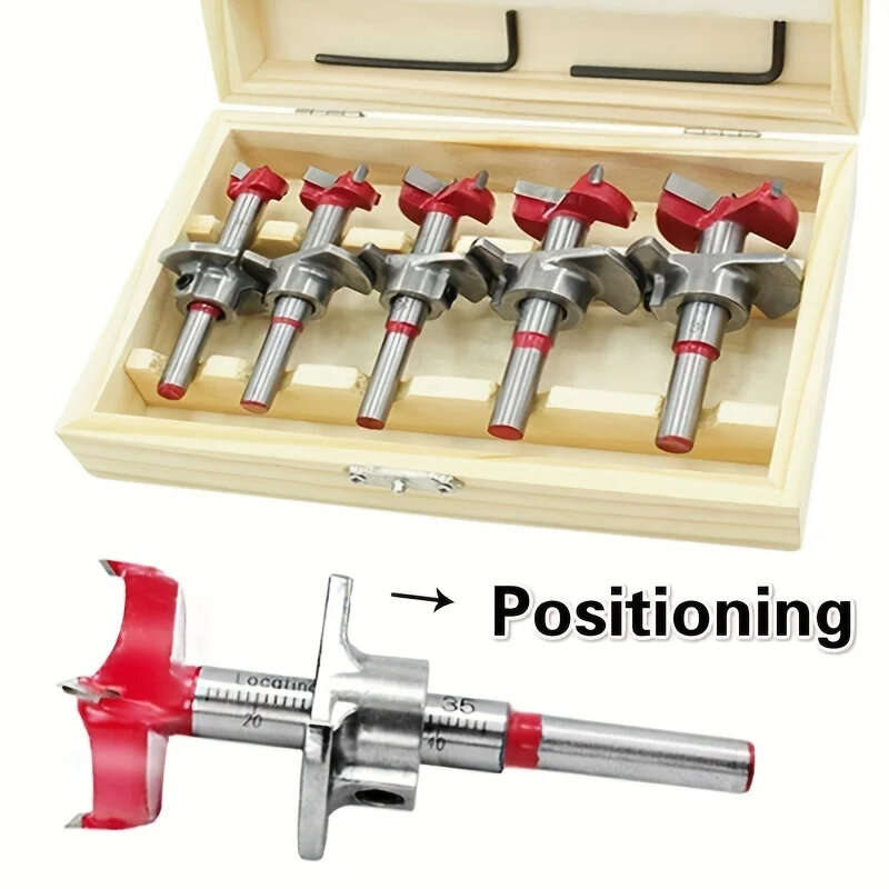 5PCS 15-35mm Woodworking Hole Opener Set Hard Alloy Flat Wing Drill Adjustable Hinge Hole Expander w