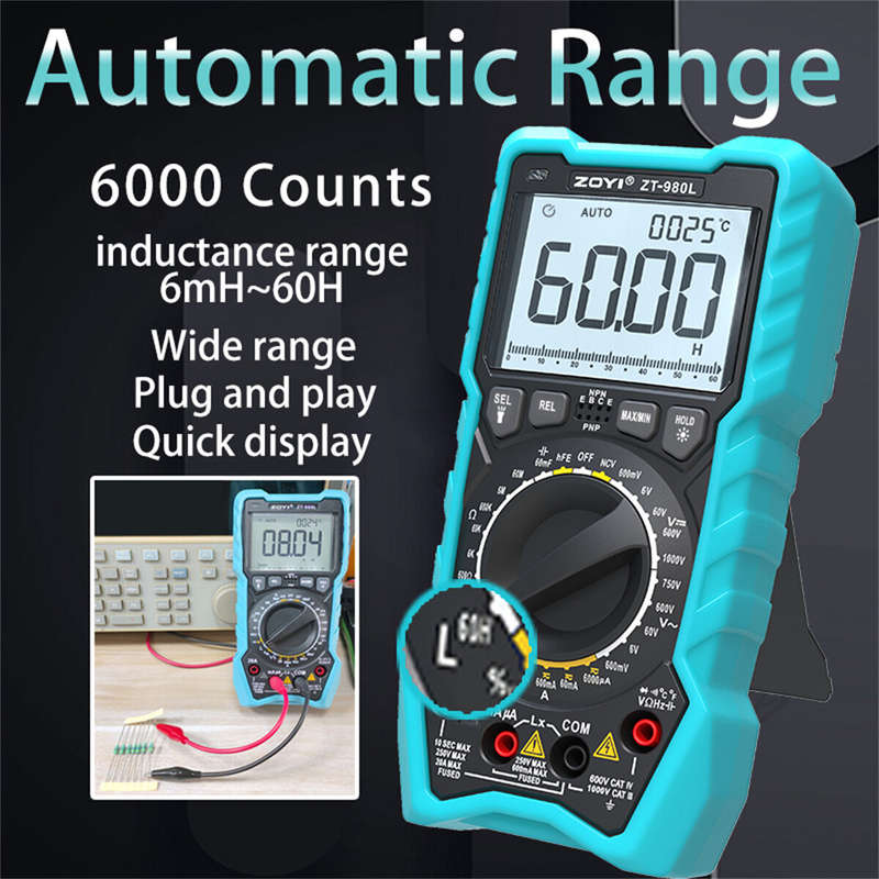 ZOYI ZT-980L Digital Multimeter 6000 Count Transistor Test Frequncy Diode Triode Temperature Inducta