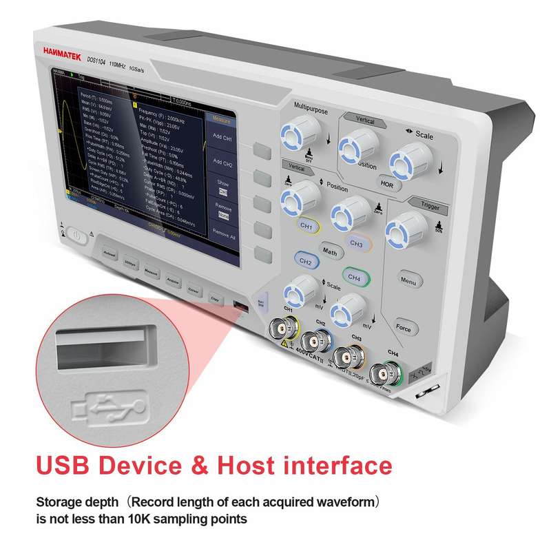 HANMATEK DOS1104 Digital Oscilloscope with 4 Channels and Screen 7 inch / 18 cm TFT-LCD Display Port