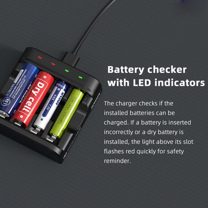 XTAR L4 AAA AA Battery Charger 4 Slots Intelligent LED Indicator Fast Charging USB Flashlight Charge