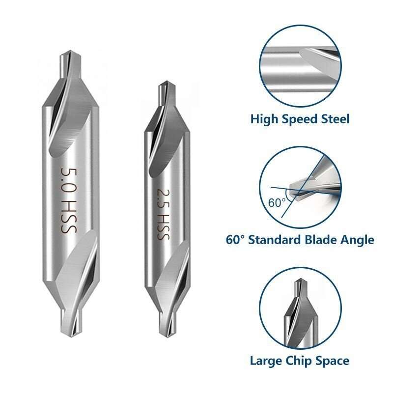 6PCS M2 High-Speed Steel Center Drill Bits Set Metalworking Tools 60-Degree 1.0-5.0mm Countersink La