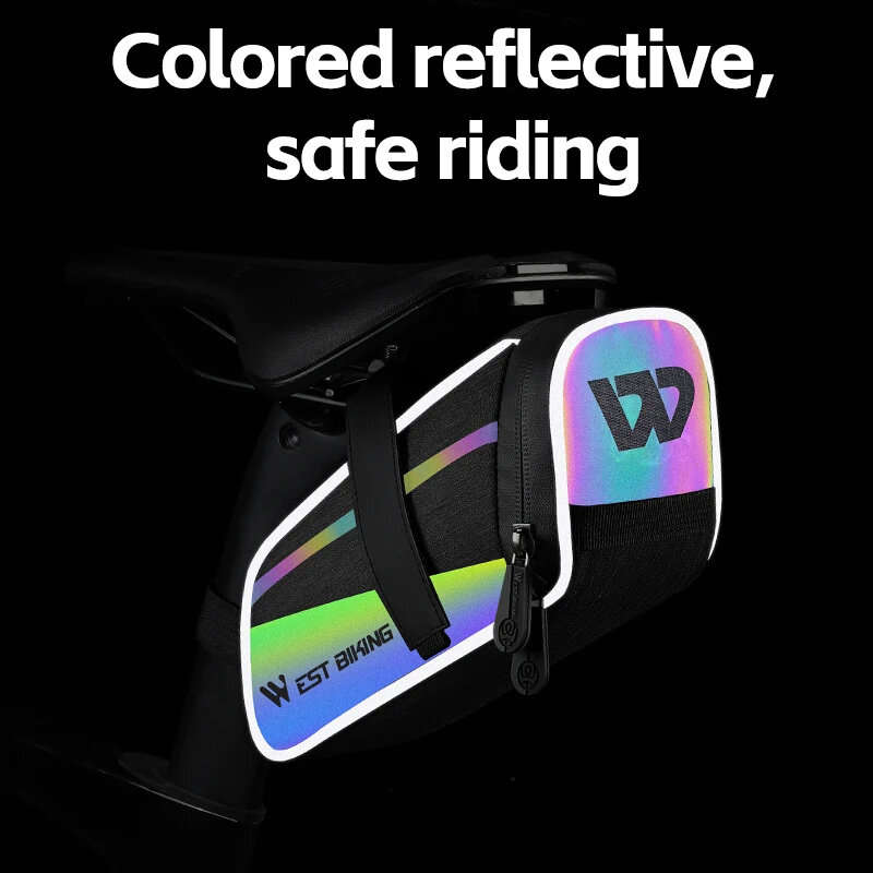 WEST BIKING 1.8L Large Capacity Colorful Reflective Bike Bag MTB Road Bike Under Seat Rear Tool Mesh