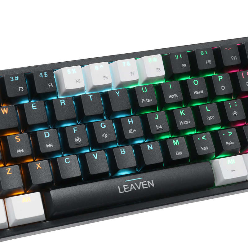 LEAVEN K620 Mechanical Keyboard 61 Keys PBT Translucent Dual-Color Injection Keycaps Blue/Red Switch