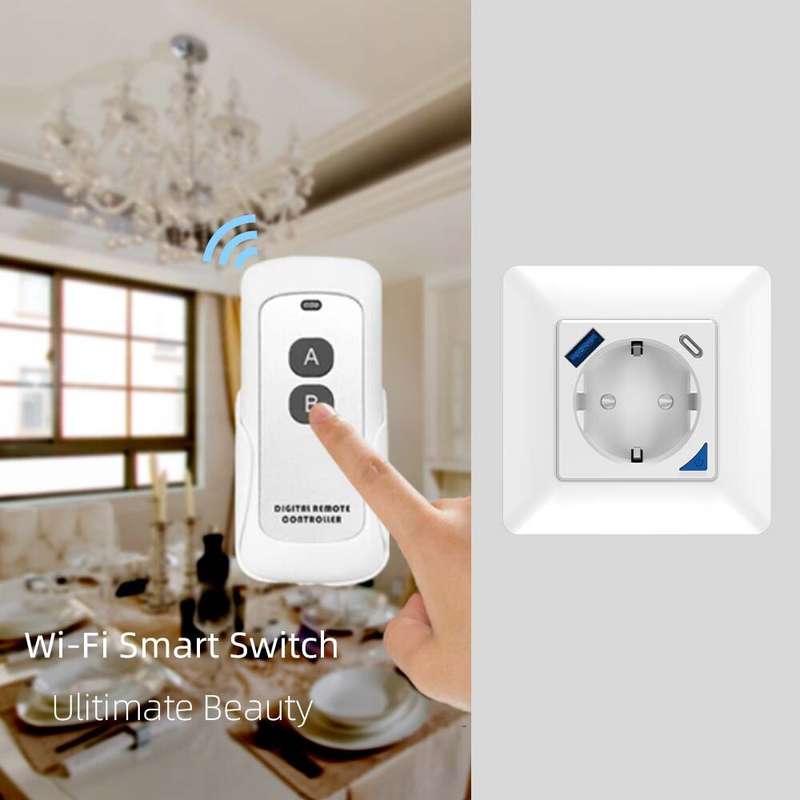 Tuya WiFi Smart EU Wall Socket with PD 20W Type-C & A Dual USB Fast Charger Outlet APP Remote Contro