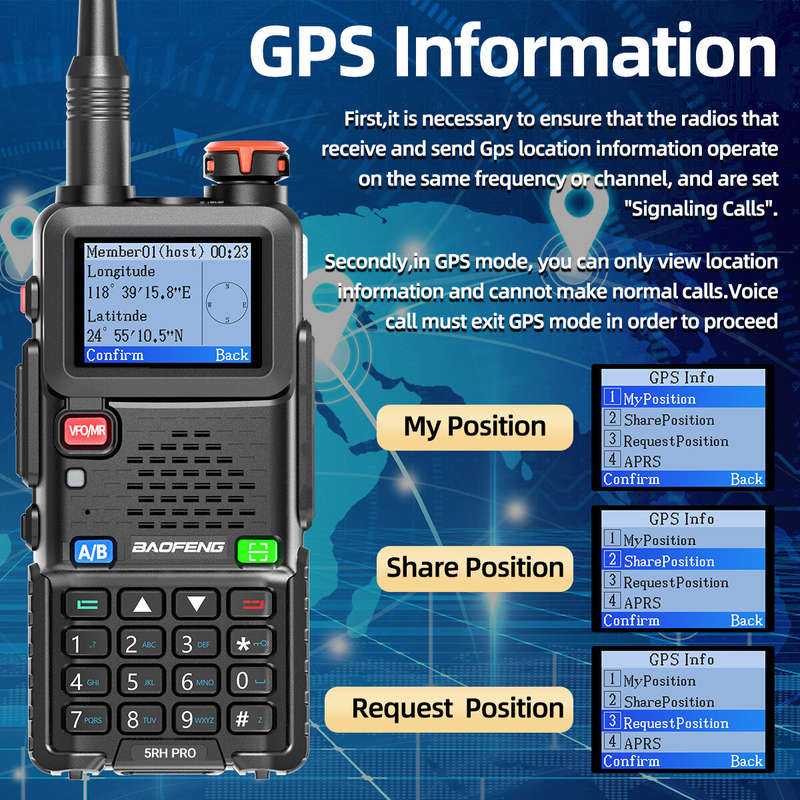 Baofeng UV-5RH PRO GPS Walkie Talkie Multi Band Wireless Copy Frequency NOAA Long Range Two Way Ham
