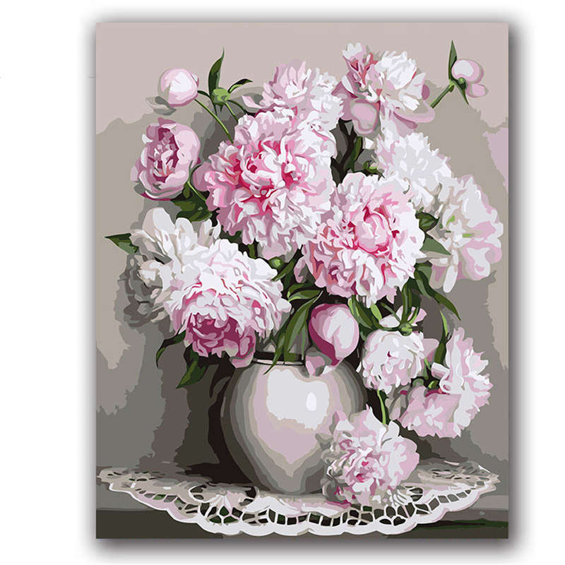 Paint By Numbers Flowers and Plants Oil Painting no Frame Canvas Linen Paint N