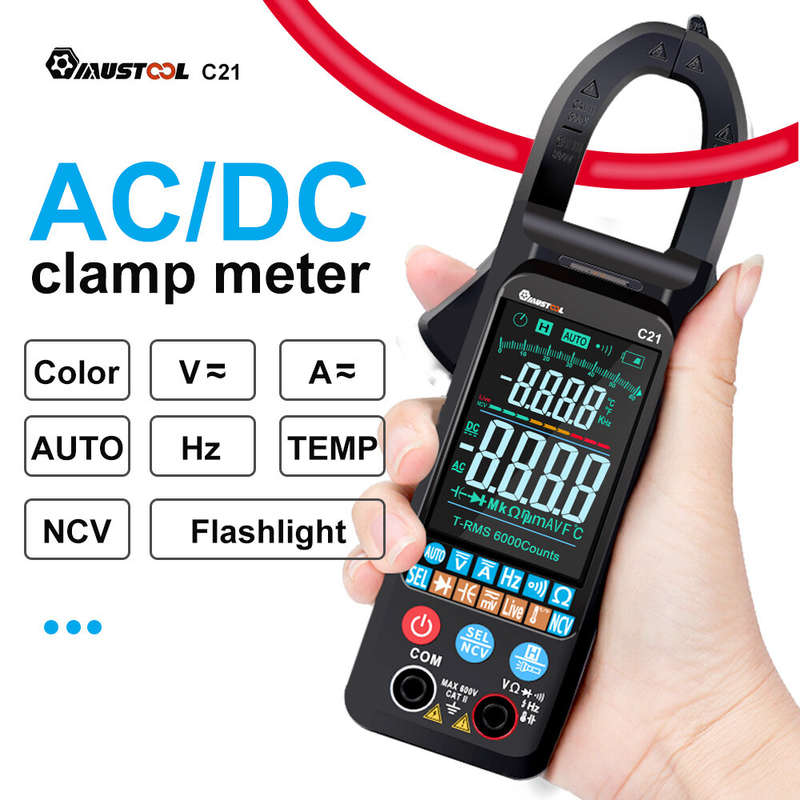 MUSTOOL C21 AC/DC Current Voltage Digital Clamp Meter Large Color Screen NCV 6000 Counts True RMS Au