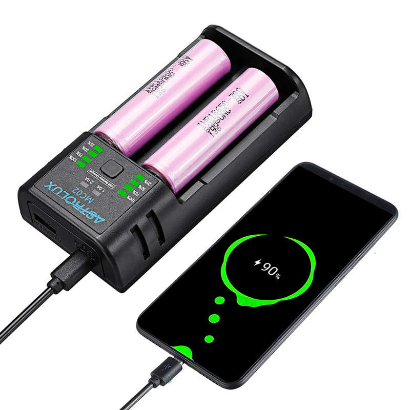 Astrolux MC02 2 in1 USB Charging Mini Battery Charger Portable Mobile Phone Power Bank Current Optio