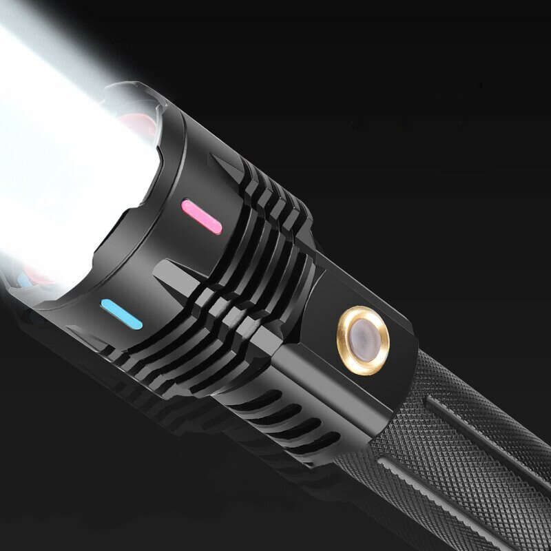 30W White-Light LED Flashlight Tactical Telescopic Zoom Flashlight Band Color Night Light Long Range