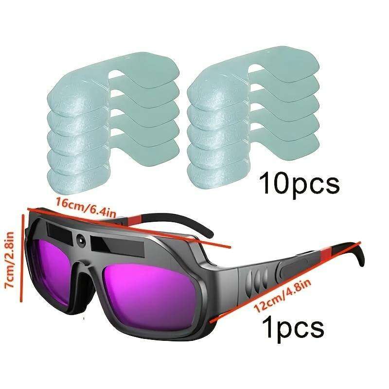 Auto Darkening Welding Goggles Anti-Scratch Large View Welder Glasses for Plasma Cut with 10 Pcs Len