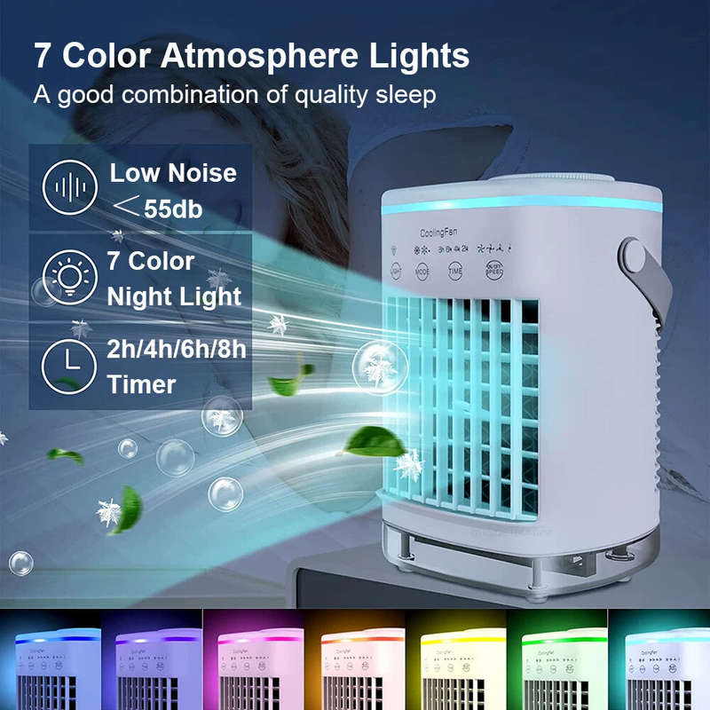 Mini Air Conditioner 700ml High-Capacity USB Cooling Fan with Four-Speed Wind Setting Mood Lighting