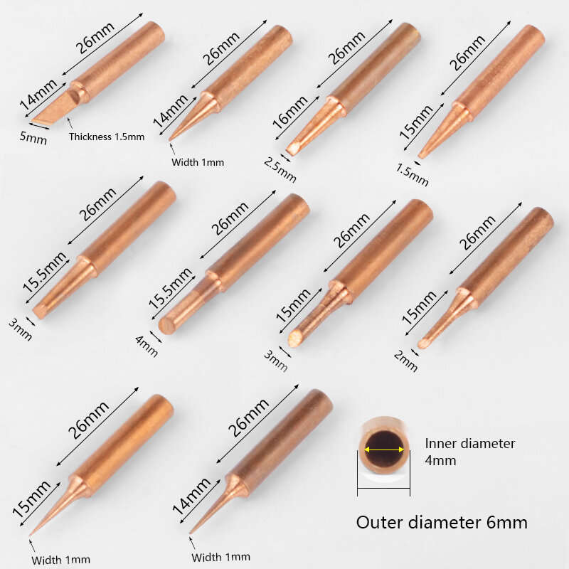 Handskit 15Pcs Pure Copper Solder Iron Tip 900M Tip For Soldering Rework Station Solder Tips