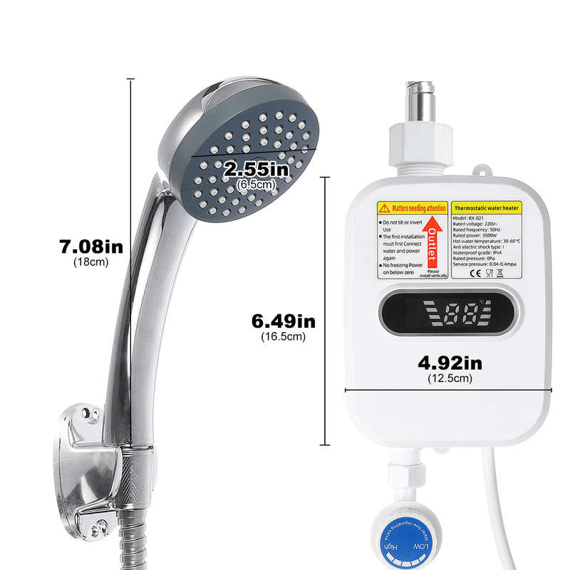 3500W 220V Mini Water Heater Hot Electric Tankless Household Bathroom Faucet with Shower Head LCD Te