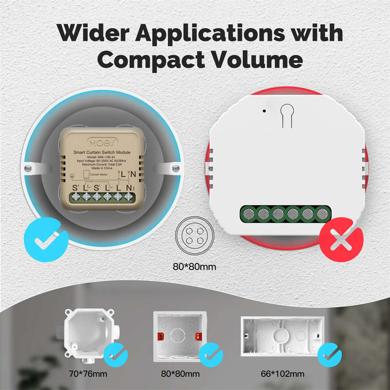 MOES WM-108-M WiFi Tuya Smart Curtain Switch Module 90-250V AC App Remote Motor Steering Calibration