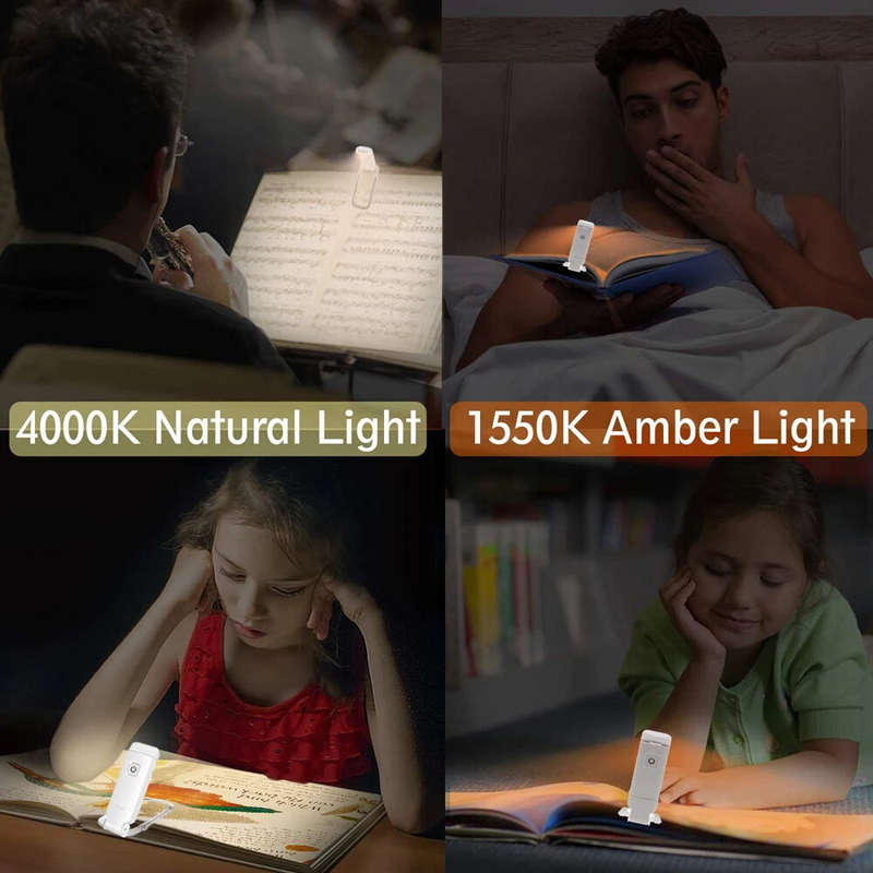 USB Rechargeable Book Reading Light Brightness Adjustable LED Clip on Book Light Eye Care Book Lamp