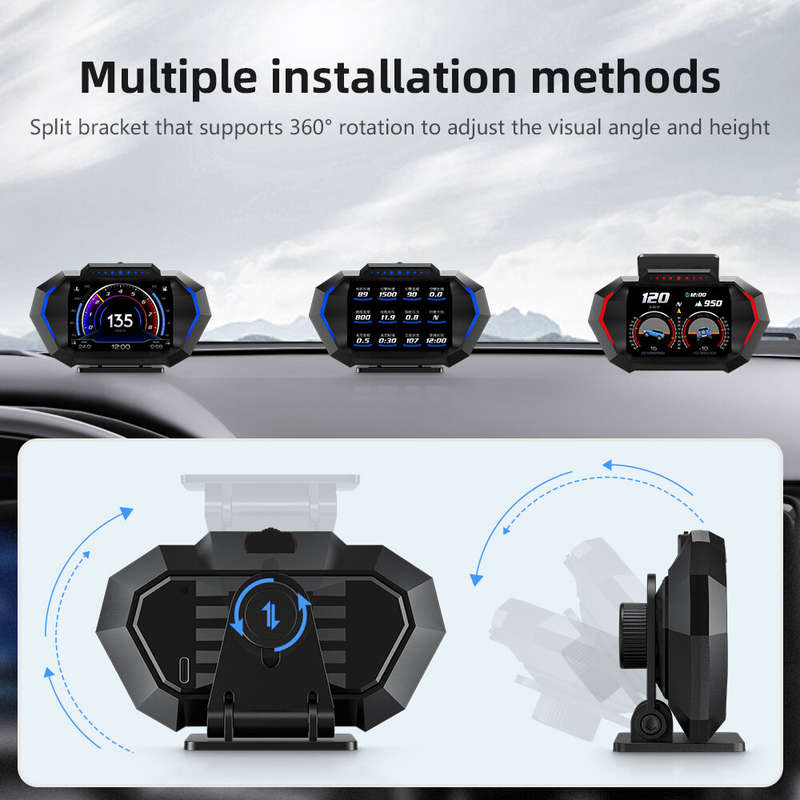 P24 Head Up Display Dual System Digtial Water Oil Temp Turbo Press lnclinometer HUD OBD2 Car Accesso