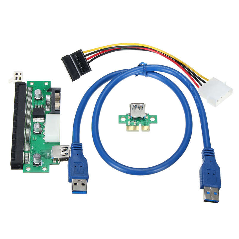 PCI-E Extender Card Adapter PCI Express 1X to 16X Extender Mining Rig 60cm USB 3.0 6Pin Power Mining