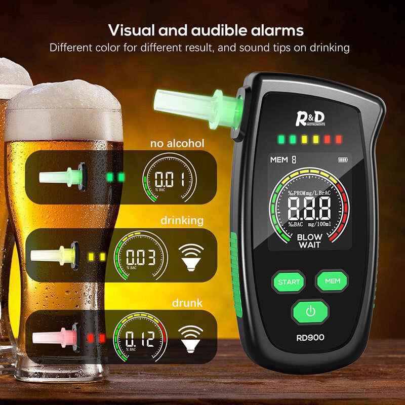 RD900 Alcohol Tester Rechargeable Digital Breath Tester Breathalyzer Gas Alcohol Detector for Person