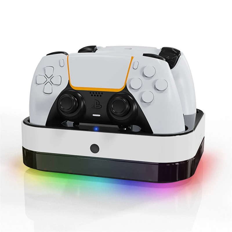 YZC-503P for PS5 Dual Gamepad Wireless Charger Dock with RGB Light USB Type-C Dual Charging Base