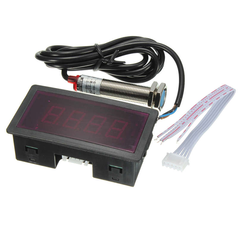 1Set Measuring Gauge 4 Digital Red LED Tachometer RPM Speed Meter 10-9999RPM Hall Proximity Switch S