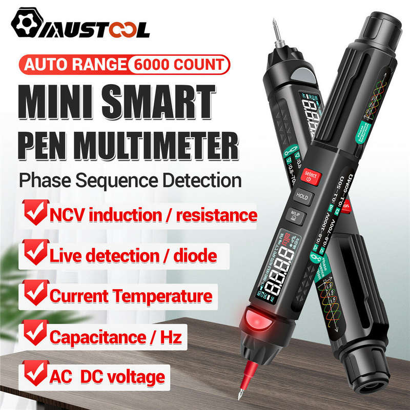 MUSTOOL A008 Digital Multimeter Auto Sensor Pen 6000 Counts Non-contact Voltage Tester VA Color Reve