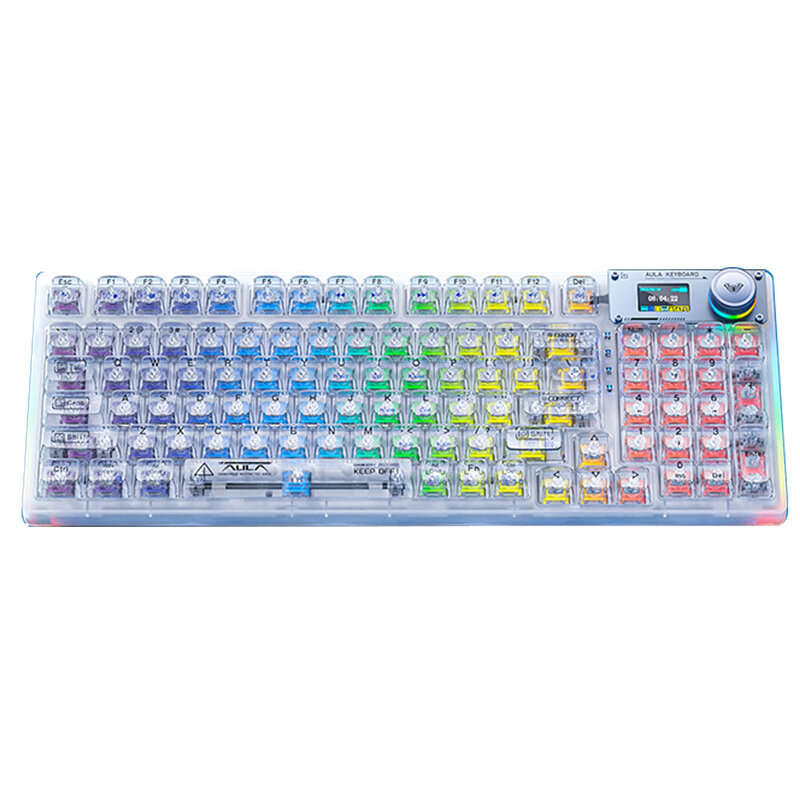 AULA F98pro 95 Keys Tri-mode Mechanical Gaming Keyboard Hot Swappable Crystal/Icesoul Switch RGB Typ