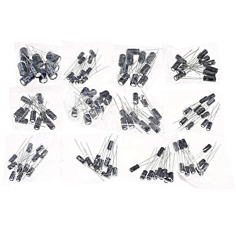 120PCS 12 Values 0.22UF-470UF In-line Electrolytic Capacitor Assortment Kit