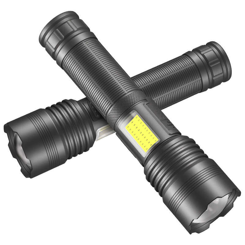 High Power XHP70 Rechargeable LED Flashlight Side Light COB Red And White Light Waterproof Torch Tel