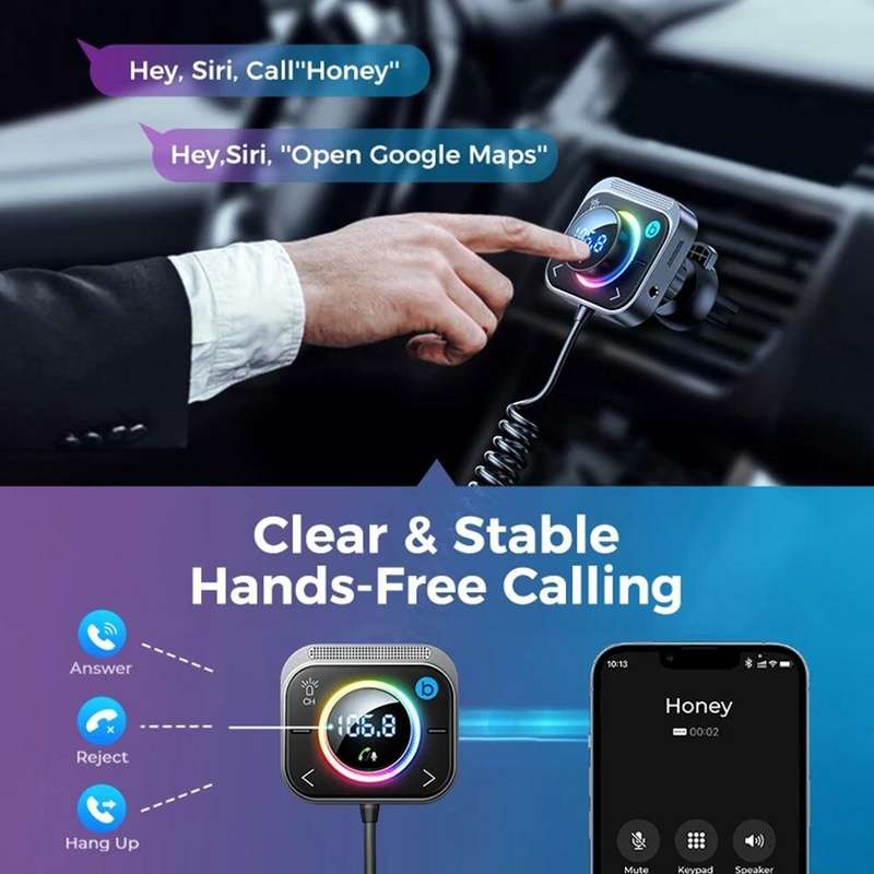 Joyroom JR-CL18 bluetooth 5.3 FM/AUX bluetooth Car Adapter 3 Ports PD&QC 3.0 FM Modulator bluetooth