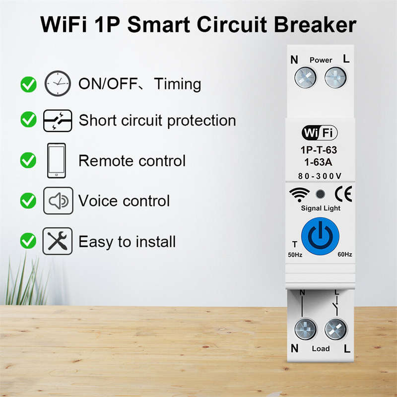 RMDZT-1PNL 63A Smart WiFi Circuit Breaker ON/OFF Timing Function Short Circuit Protection Voice Cont