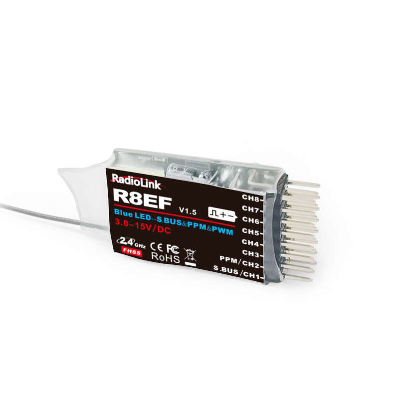 RadioLink R8EF 2.4GHz 8CH Long Distance PWM PPM SBUS RC Receiver for T8FB T8S RC Transmitter RC Airp