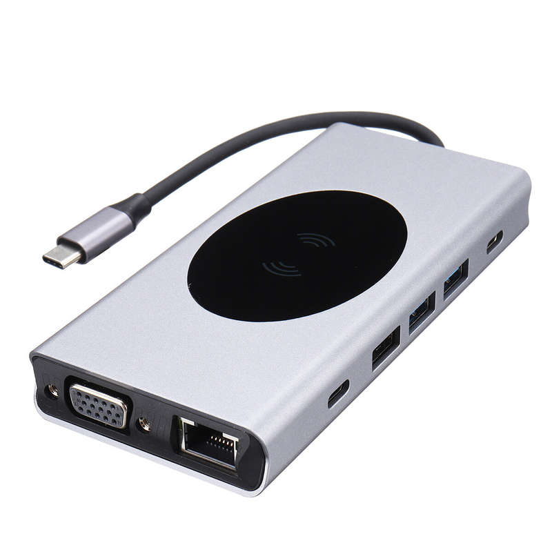 Basix 13 In 1 Triple Display USB-C Hub Docking Station Adapter With USB 3.0 / USB-C 2.0/ 15W Wireles
