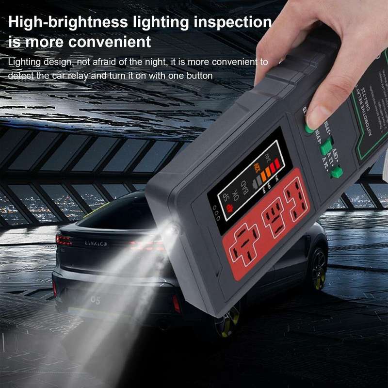 Car Relay Tester 12V/24V Car Circuit Tester with LED Screen 4pin/5pin Car Relay Tool Jit with Large