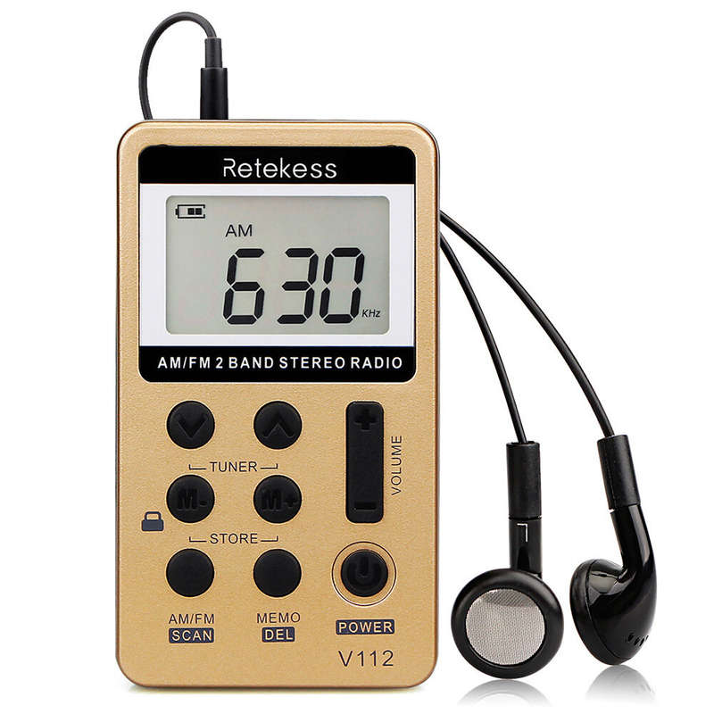 Retekes V-112 FM Radio Portable Mini Radio FM AM 2 Band Stereo Radio Digital Tuning Handheld Digital