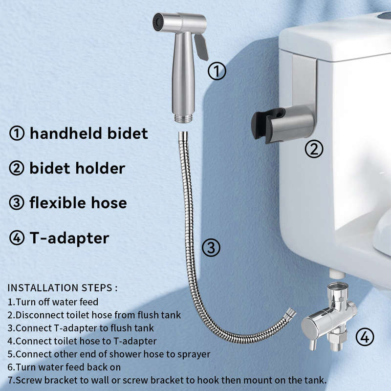 BVSOIVIA Handheld Toilet Bidet Sprayer Set Kit Stainless Steel Hand Bidet faucet Bathroom Hand Spray