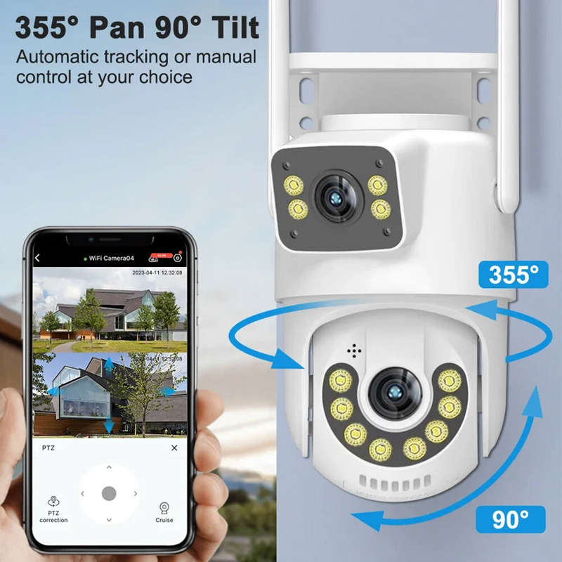 Guudgo 4MP Wifi PTZ EU Camera Dual-Lens Video Surveillance IP Camera Night Vision Cameras Outdoors S