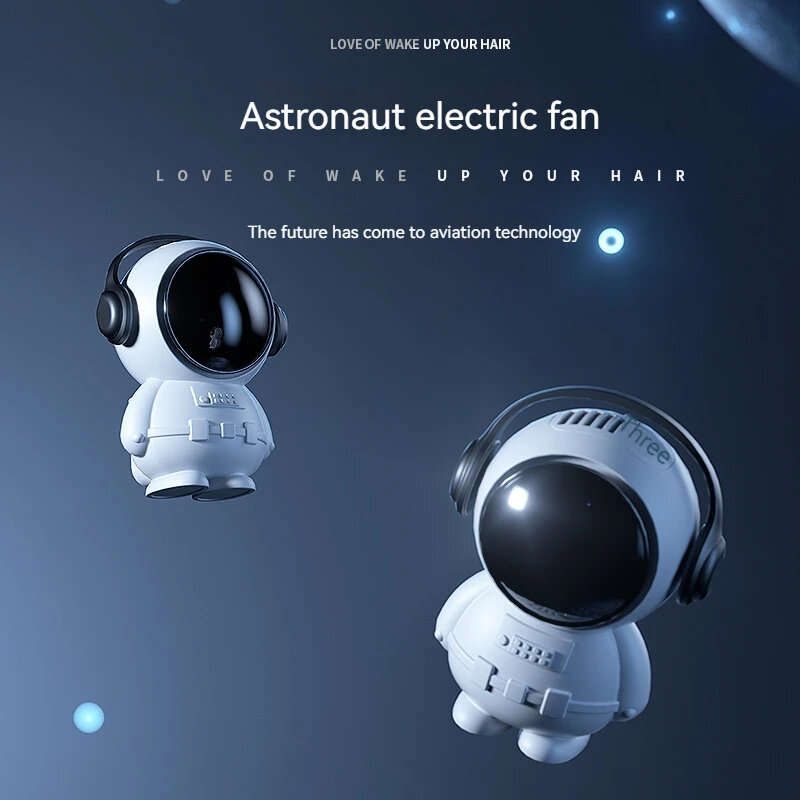 Personal Mini Fan Astronaut Leafless Fan Cute Spaceman Ornament USB Rechargeable Quiet Handheld Fan