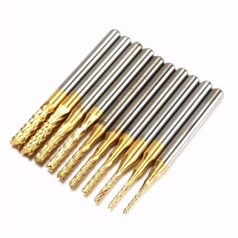 10PCS Drill Bits Titanium Coated Engraving Milling Cutter Hole 0.8-3mm Carbide Bits CNC Precision To