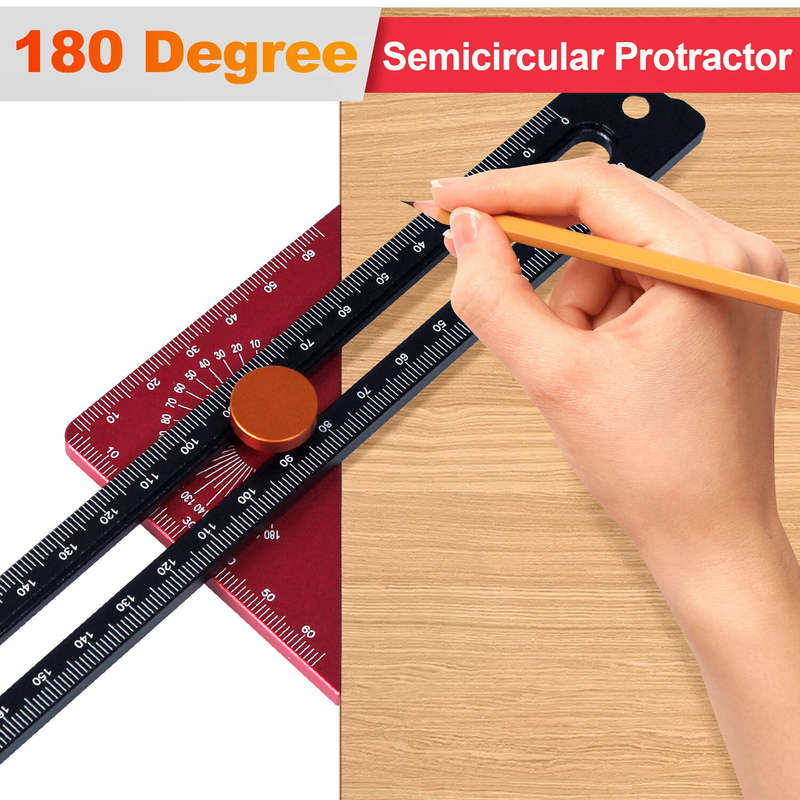 Aluminum T Square Ruler 180 Degree Rotating Marking Gauge Precision Woodworking Measuring Tool with