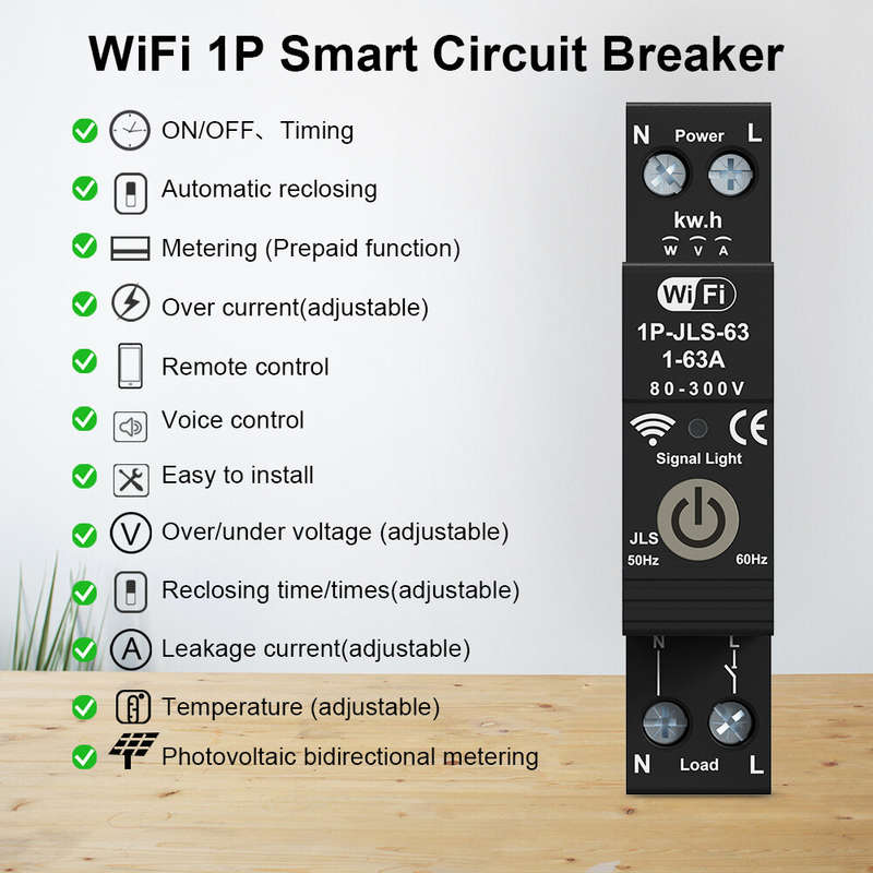 Tuya WiFi Intelligent Circuit Breaker 1P 63A Energy Monitor Real-time Tracking Energy Consumption wi