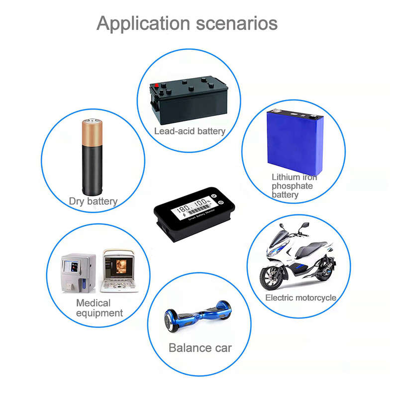 LiFePO4 Lithium Battery Monitor IPX7 Waterproof with Bracket Color Display 7-100V for Car Motorcycle